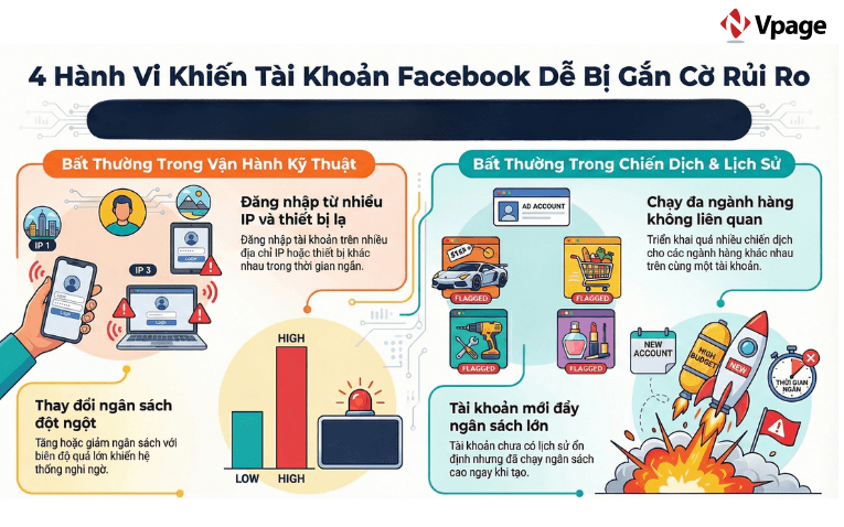 Các hành vi bất thường dễ bị Facebook đánh giá rủi ro